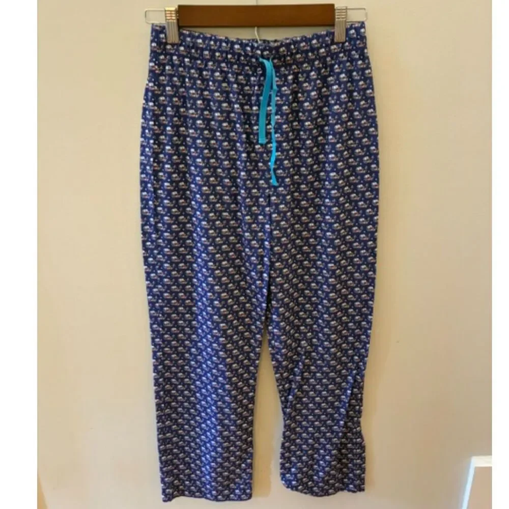Vineyard Vines Boys Pajama Pants Size 16 Blue Whale Print Lounge Pants EUC